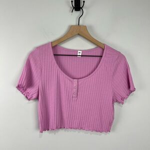 BP Purple Textured Short Sleeve Crop Top L NWT